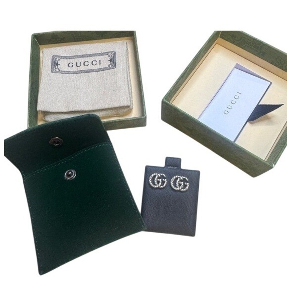 Gucci Interlocking GG Logo Stud Earrings Silver Tone Authentic